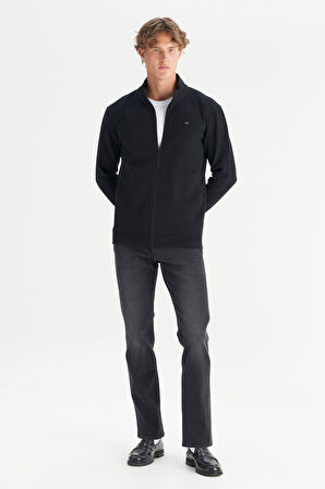 Pamuklu Relaxed Fit Dik Yaka Fermuarlı Selanik Örgü Sweatshirt