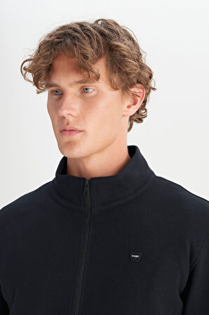 Pamuklu Relaxed Fit Dik Yaka Fermuarlı Selanik Örgü Sweatshirt