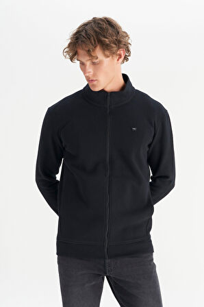 Pamuklu Relaxed Fit Dik Yaka Fermuarlı Selanik Örgü Sweatshirt