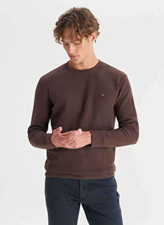 Wrangler Bisiklet Yaka Koyu Kahve Erkek Sweatshırt MW242262024 Kahverengi Sweatshirt