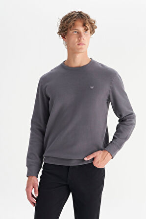 Pamuklu Regular Fit Normal Kesim Bisiklet Yaka Selanik Örgü Sweatshirt