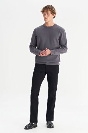 Pamuklu Regular Fit Normal Kesim Bisiklet Yaka Selanik Örgü Sweatshirt