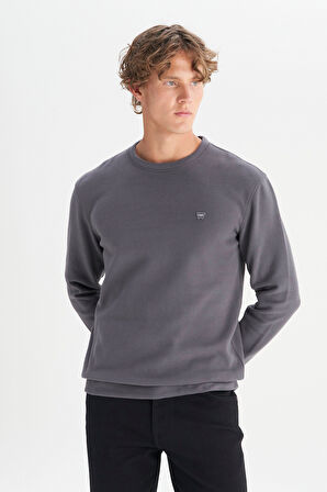 Pamuklu Regular Fit Normal Kesim Bisiklet Yaka Selanik Örgü Sweatshirt