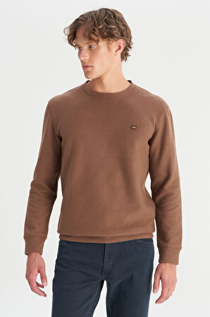 Pamuklu Regular Fit Normal Kesim Bisiklet Yaka Selanik Örgü Sweatshirt