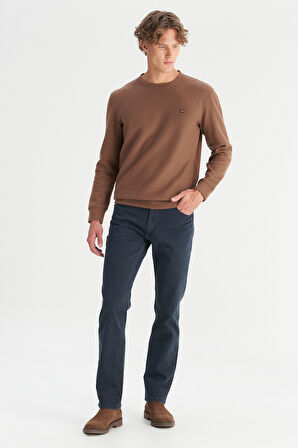 Pamuklu Regular Fit Normal Kesim Bisiklet Yaka Selanik Örgü Sweatshirt