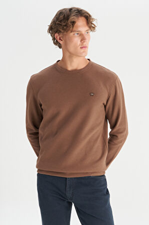 Pamuklu Regular Fit Normal Kesim Bisiklet Yaka Selanik Örgü Sweatshirt