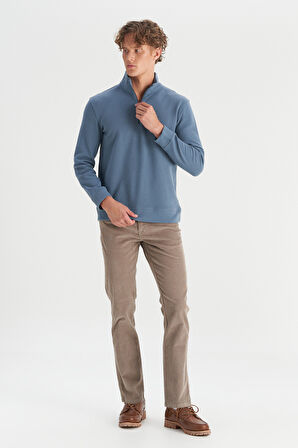 Pamuklu Regular Fit Dik Yaka Fermuarlı Selanik Örgü Sweatshirt