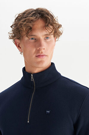 Pamuklu Regular Fit Dik Yaka Fermuarlı Selanik Örgü Sweatshirt