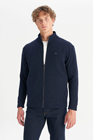 Pamuklu Relaxed Fit Dik Yaka Fermuarlı Selanik Örgü Sweatshirt