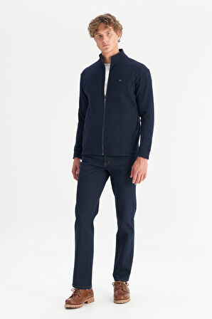 Pamuklu Relaxed Fit Dik Yaka Fermuarlı Selanik Örgü Sweatshirt