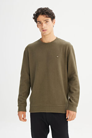 Pamuklu Regular Fit Normal Kesim Bisiklet Yaka Selanik Örgü Sweatshirt