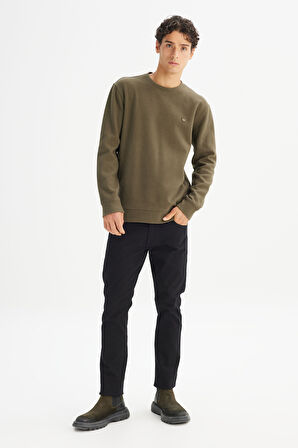 Pamuklu Regular Fit Normal Kesim Bisiklet Yaka Selanik Örgü Sweatshirt