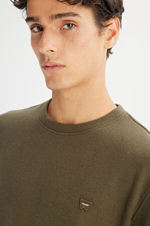 Pamuklu Regular Fit Normal Kesim Bisiklet Yaka Selanik Örgü Sweatshirt