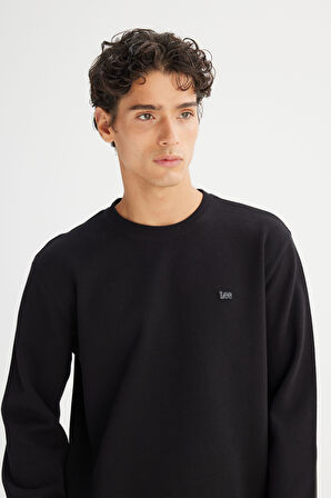 Regular Fit Normal Kesim Bisiklet Yaka Baskılı Siyah Sweatshirt