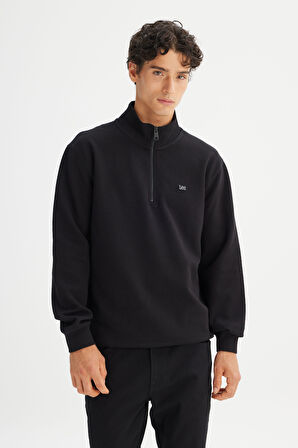 Regular Fit Normal Kesim Kapüşonlu Fermuar Detaylı Siyah Sweatshirt