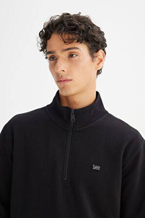 Regular Fit Normal Kesim Kapüşonlu Fermuar Detaylı Siyah Sweatshirt