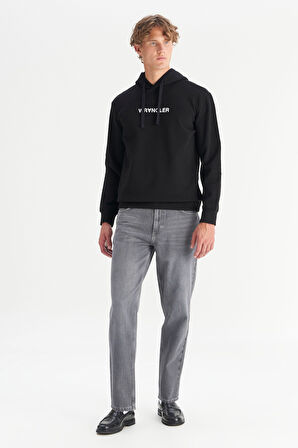 Regular Fit Normal Kesim Kapüşonlu Siyah Sweatshirt
