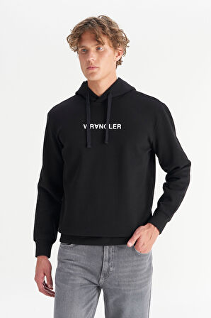 Regular Fit Normal Kesim Kapüşonlu Siyah Sweatshirt