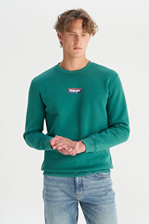 Regular Fit Normal Kesim Bisiklet Yaka İçi Polarlı Yeşil Sweatshirt