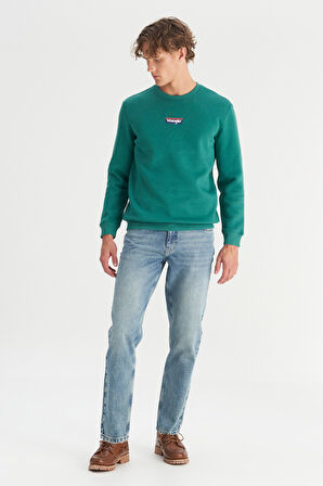 Regular Fit Normal Kesim Bisiklet Yaka İçi Polarlı Yeşil Sweatshirt