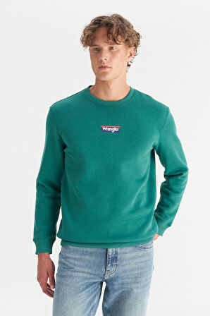 Regular Fit Normal Kesim Bisiklet Yaka İçi Polarlı Yeşil Sweatshirt
