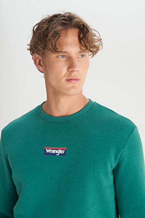 Regular Fit Normal Kesim Bisiklet Yaka İçi Polarlı Yeşil Sweatshirt