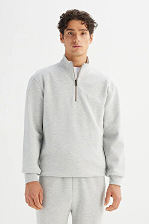 Lee Regular Fit Normal Kesim Kapüşonlu Fermuar Detaylı Gri Melanj Sweatshirt