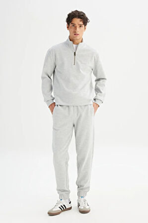 Lee Regular Fit Normal Kesim Kapüşonlu Fermuar Detaylı Gri Melanj Sweatshirt