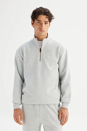 Lee Regular Fit Normal Kesim Kapüşonlu Fermuar Detaylı Gri Melanj Sweatshirt