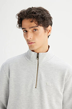Lee Regular Fit Normal Kesim Kapüşonlu Fermuar Detaylı Gri Melanj Sweatshirt