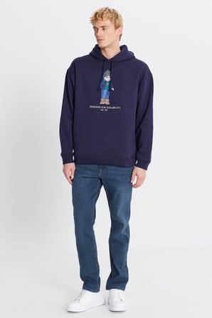 Pamuklu İçi Polarlı Regular Fit Kapüşonlu Logo Detaylı Sweatshirt