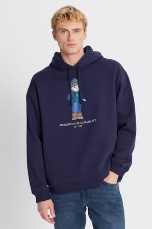 Pamuklu İçi Polarlı Regular Fit Kapüşonlu Logo Detaylı Sweatshirt