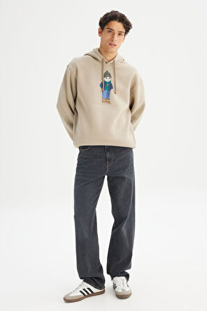 Pamuklu İçi Polarlı Regular Fit Kapüşonlu Logo Detaylı Sweatshirt