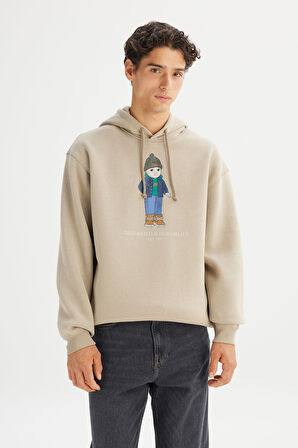 Pamuklu İçi Polarlı Regular Fit Kapüşonlu Logo Detaylı Sweatshirt