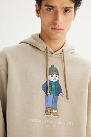 Pamuklu İçi Polarlı Regular Fit Kapüşonlu Logo Detaylı Sweatshirt