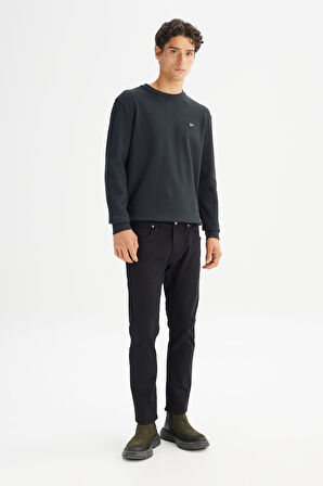 %100 Pamuk Regular Fit Normal Kesim Bisiklet Yaka Logo Detaylı Sweatshirt