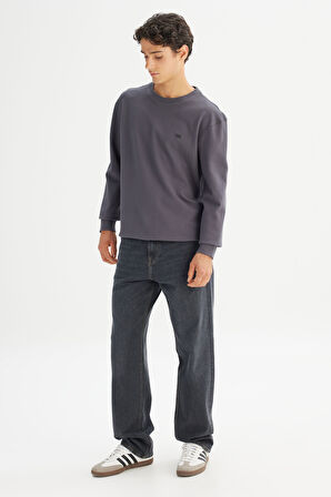 %100 Pamuk Regular Fit Normal Kesim Bisiklet Yaka Logo Detaylı Sweatshirt