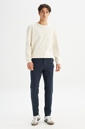 %100 Pamuk Regular Fit Normal Kesim Bisiklet Yaka Patch Logo Bej Sweatshirt