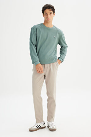 %100 Pamuk Regular Fit Normal Kesim Bisiklet Yaka Logo Detaylı Sweatshirt