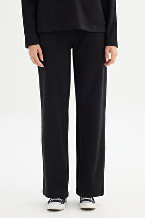 Straight Fit Düz Kesim Normal Bel Siyah Sweatpant Eşofman Altı