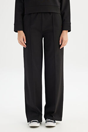 Loose Fit Geniş Kesim Siyah Pamuklu Esnek Sweatpant