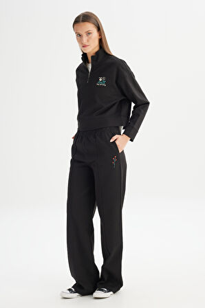 Loose Fit Geniş Kesim Siyah Pamuklu Esnek Sweatpant