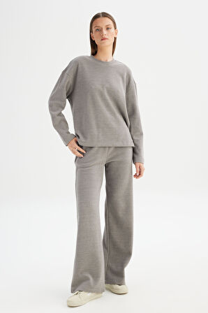 Straight Fit Düz Kesim Normal Bel Gri Sweatpant Eşofman Altı