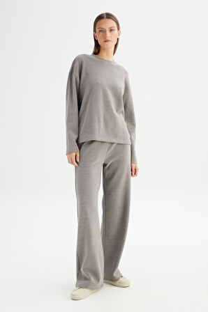 Straight Fit Düz Kesim Normal Bel Gri Sweatpant Eşofman Altı