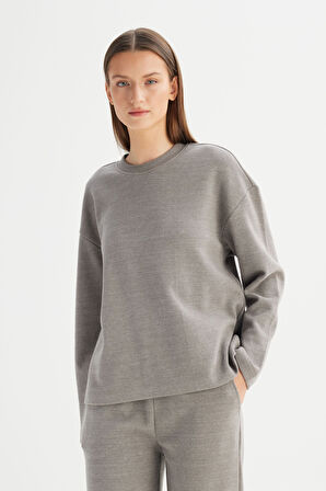 Loose Fit Rahat Kesim Bisiklet Yaka Gri Triko Kazak