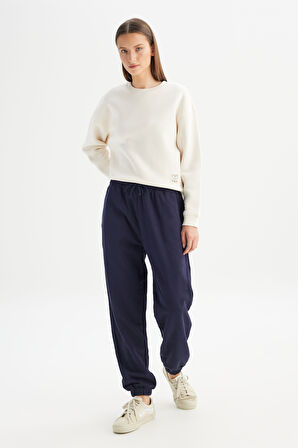 Loose Fit Geniş Kesim Lacivert Pamuklu Esnek Sweatpant