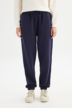 Loose Fit Geniş Kesim Lacivert Pamuklu Esnek Sweatpant