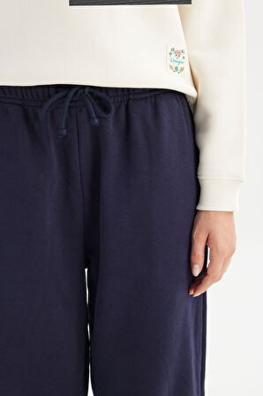 Loose Fit Geniş Kesim Lacivert Pamuklu Esnek Sweatpant