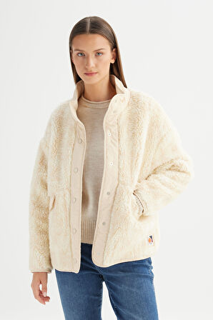 Regular Fit Normal Kesim Desenli Bej Sherpa Ceket