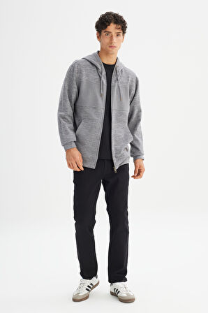 Regular Fit Normal Kesim Kapüşonlu Cepli İçi Polarlı Fermuarlı Sweatshirt